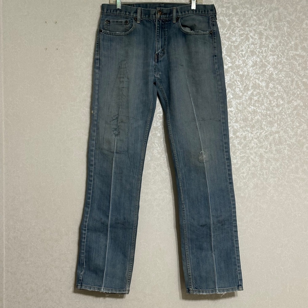Levi's 559 Relaxed Straight Jeans Denim Faded Blue Distressed Repaired 33x34‎